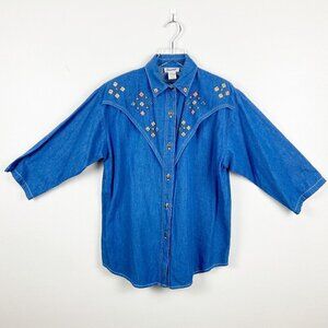 VINTAGE DREAMS | Medium Wash Denim Studded Shirt